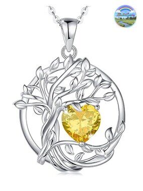 Sterling Silver Tree of Life Birthstone Necklace Pendant Jewelry Gift for Women